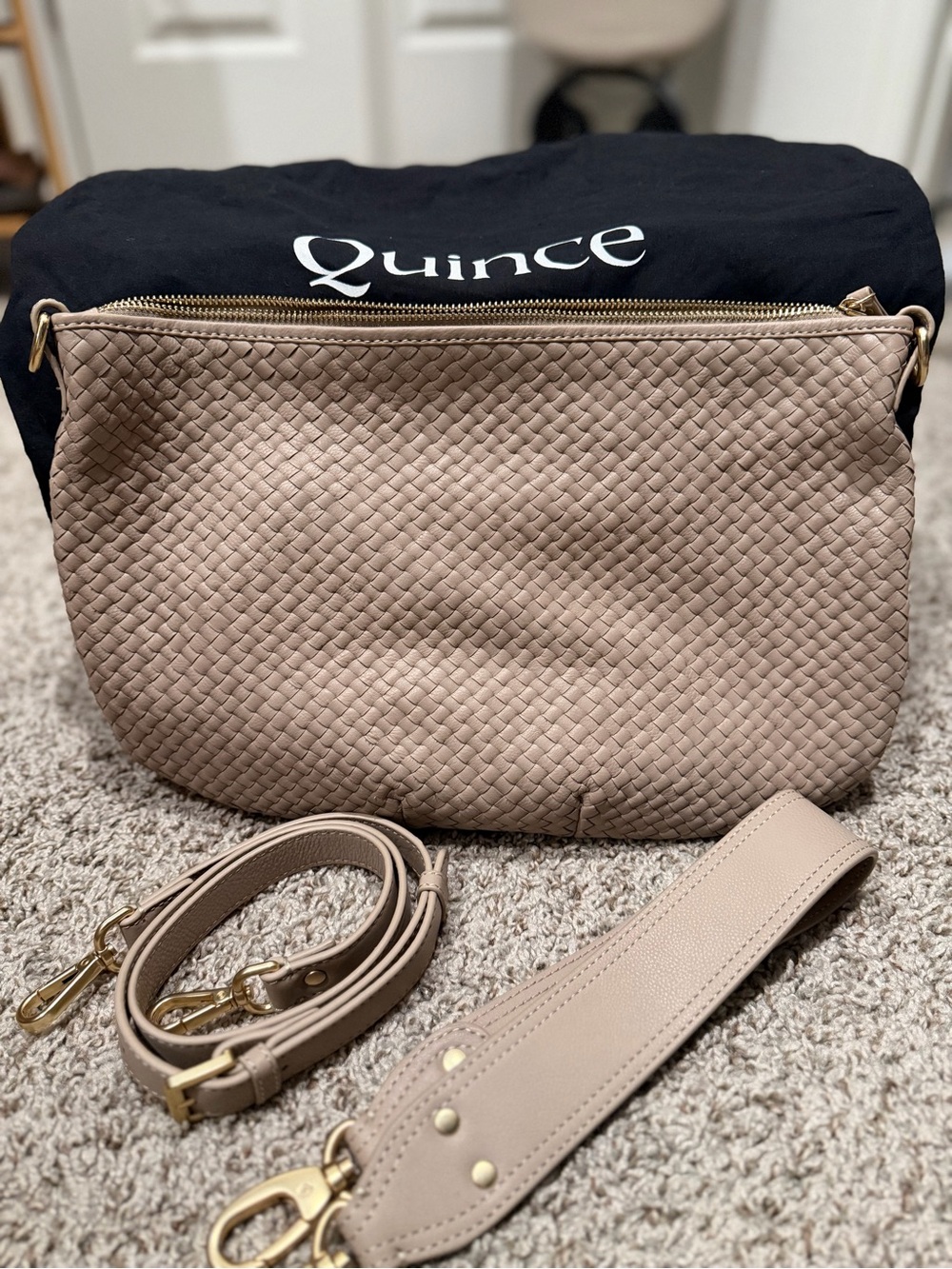 Quince Woven Leather Crossbody Bag - Taupe/Nude